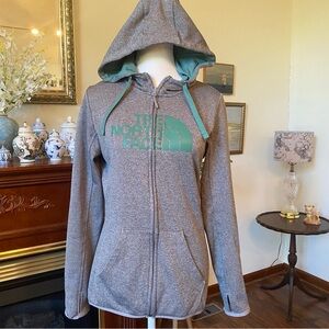 The North Face • Women’s Gray Full Zip Hoodie Sweatshirt Small • Teal Logo